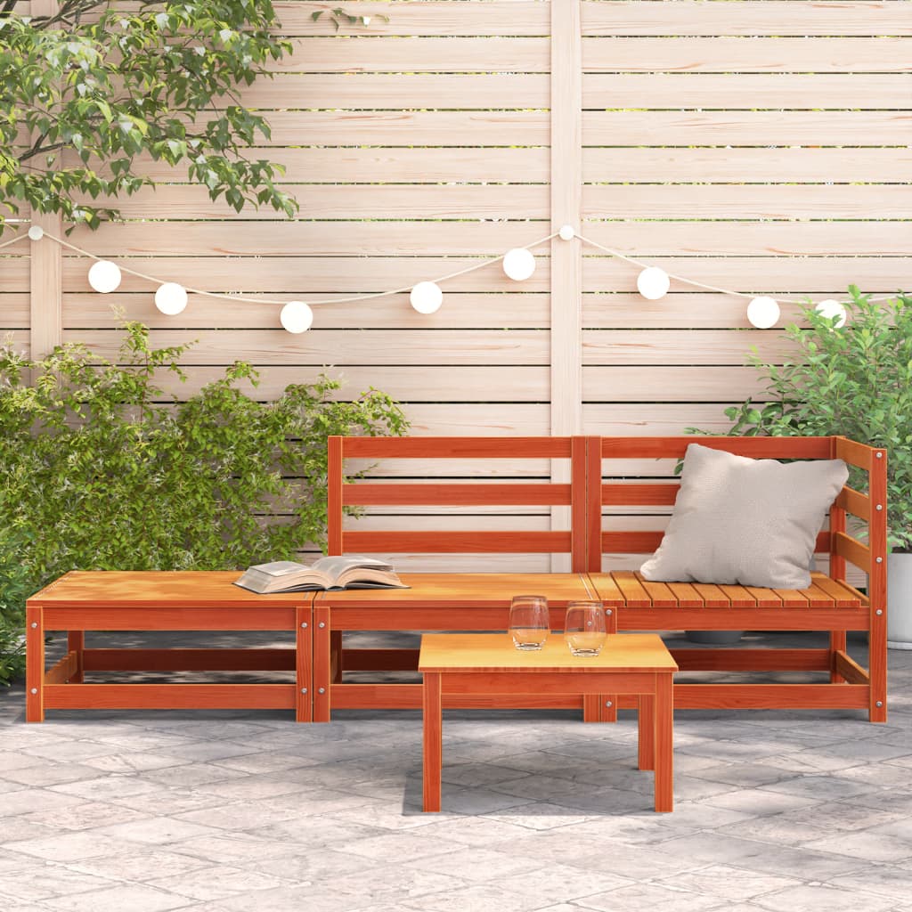 Gartensofa mit Fußhocker 2-Sitzer Wachsbraun Massivholz Kiefer