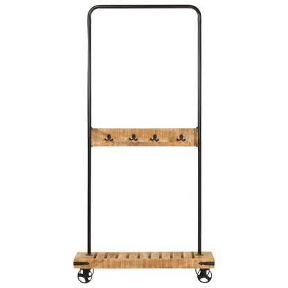 Kleiderständer mit Rollen 90x35x190 cm Massivholz Mango Eisen