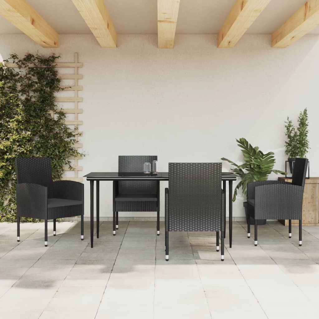 5-tlg. Garten-Essgruppe Schwarz Poly Rattan und Stahl