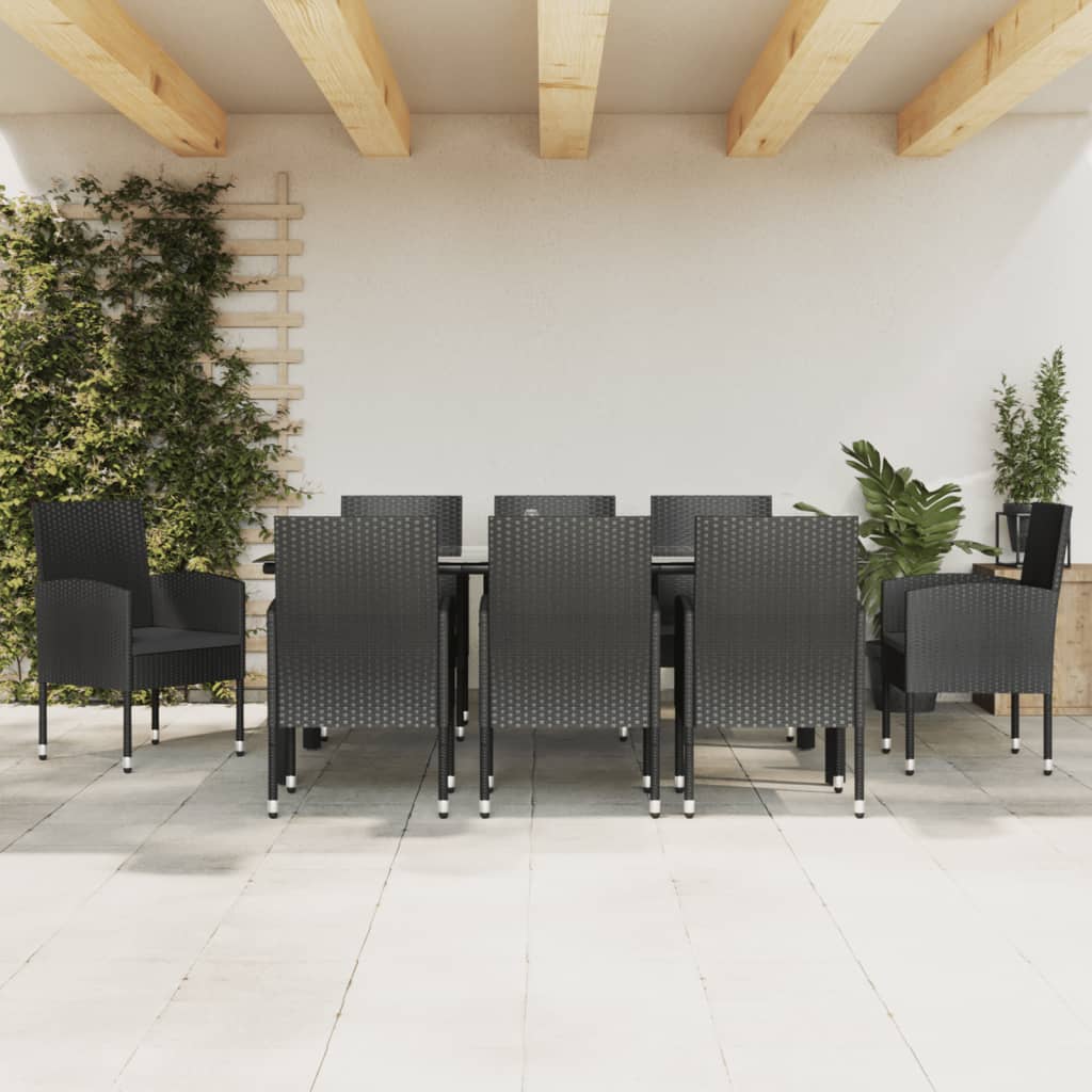 9-tlg. Garten-Essgruppe Schwarz Poly Rattan und Stahl