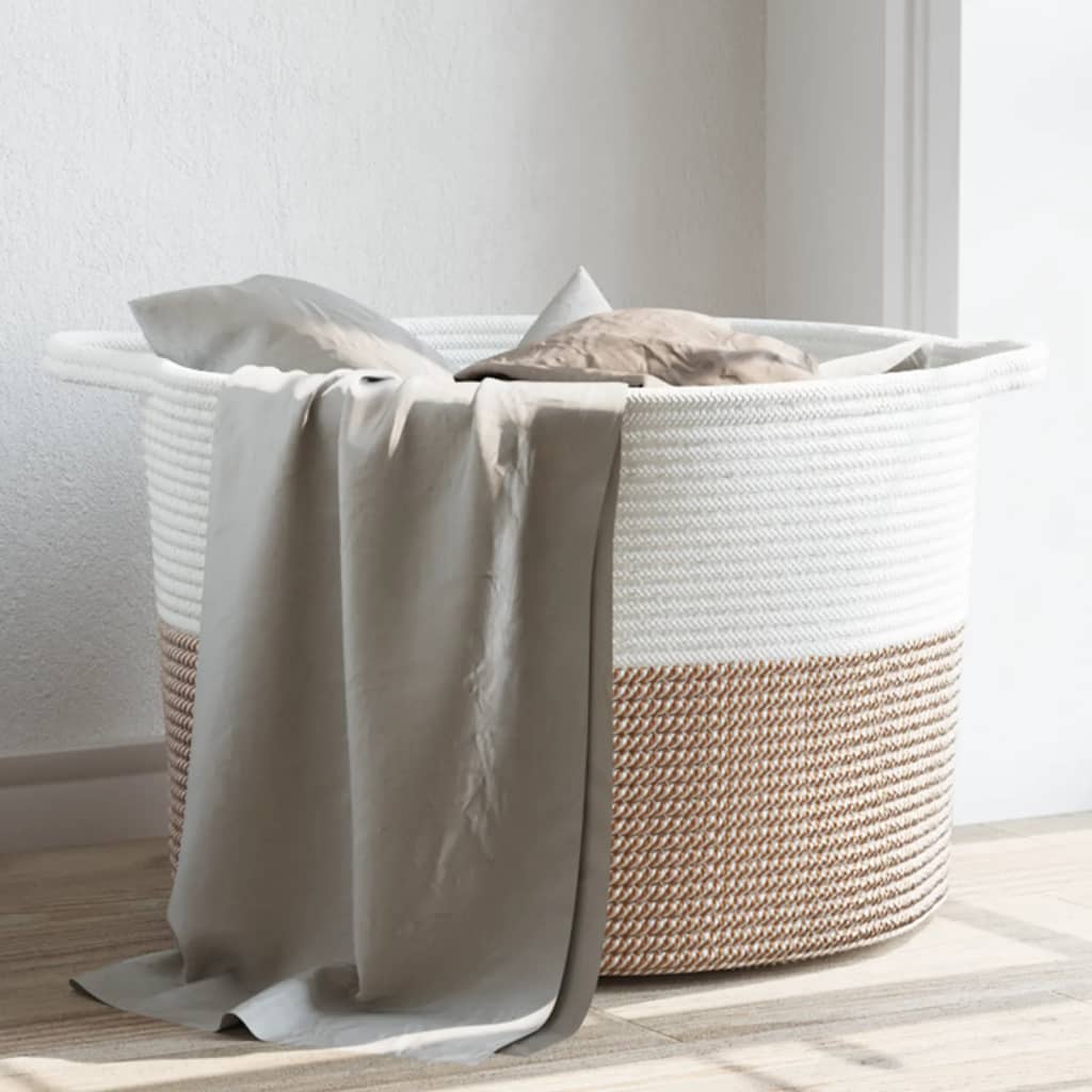 Vasketøjskurv Brun og Hvid Ø55x36 cm Bomuld