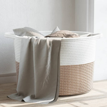 Vasketøjskurv Brun og Hvid Ø55x36 cm Bomuld