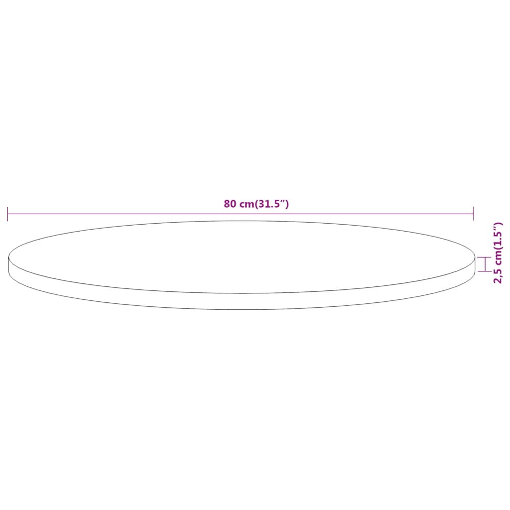 Tischplatte Ø80x2,5 cm Rund Massivholz Akazie