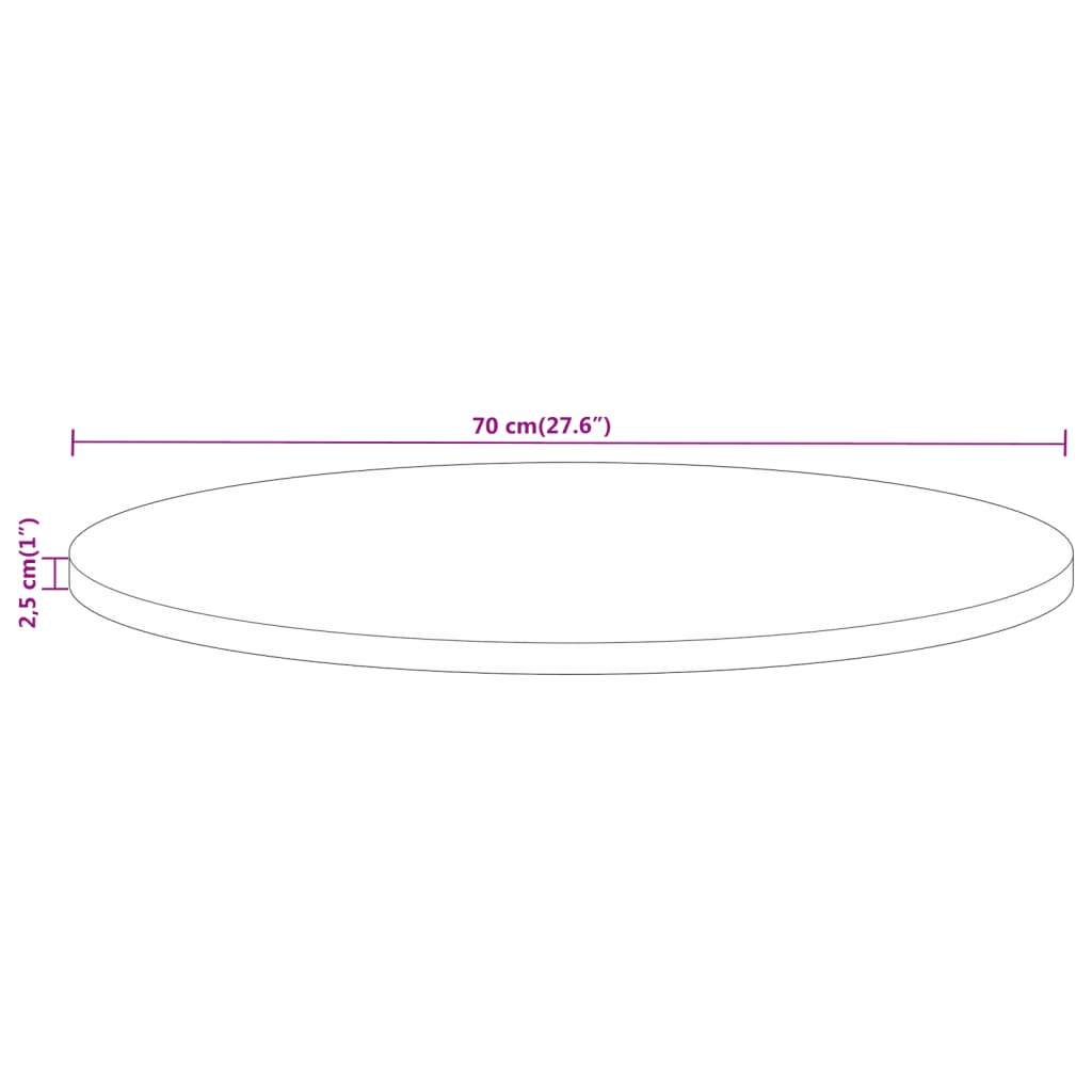 Tischplatte Ø 70x2,5 cm Rund Massivholz Mango