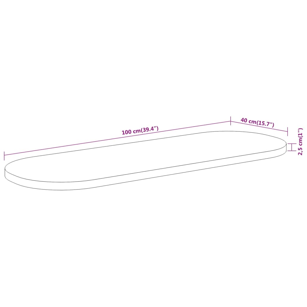 Tischplatte 100x40x2,5 cm Oval Massivholz Akazie