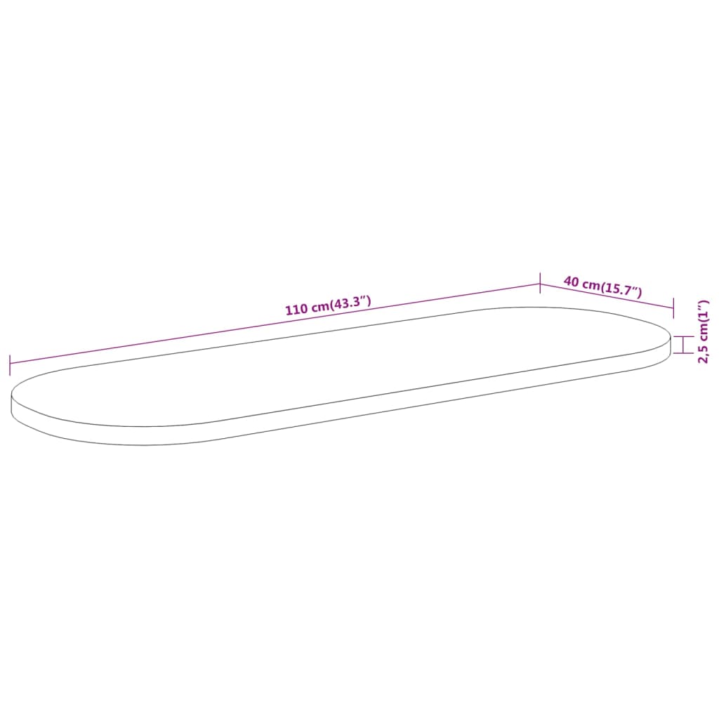 Tischplatte 110x40x2,5 cm Oval Massivholz Akazie