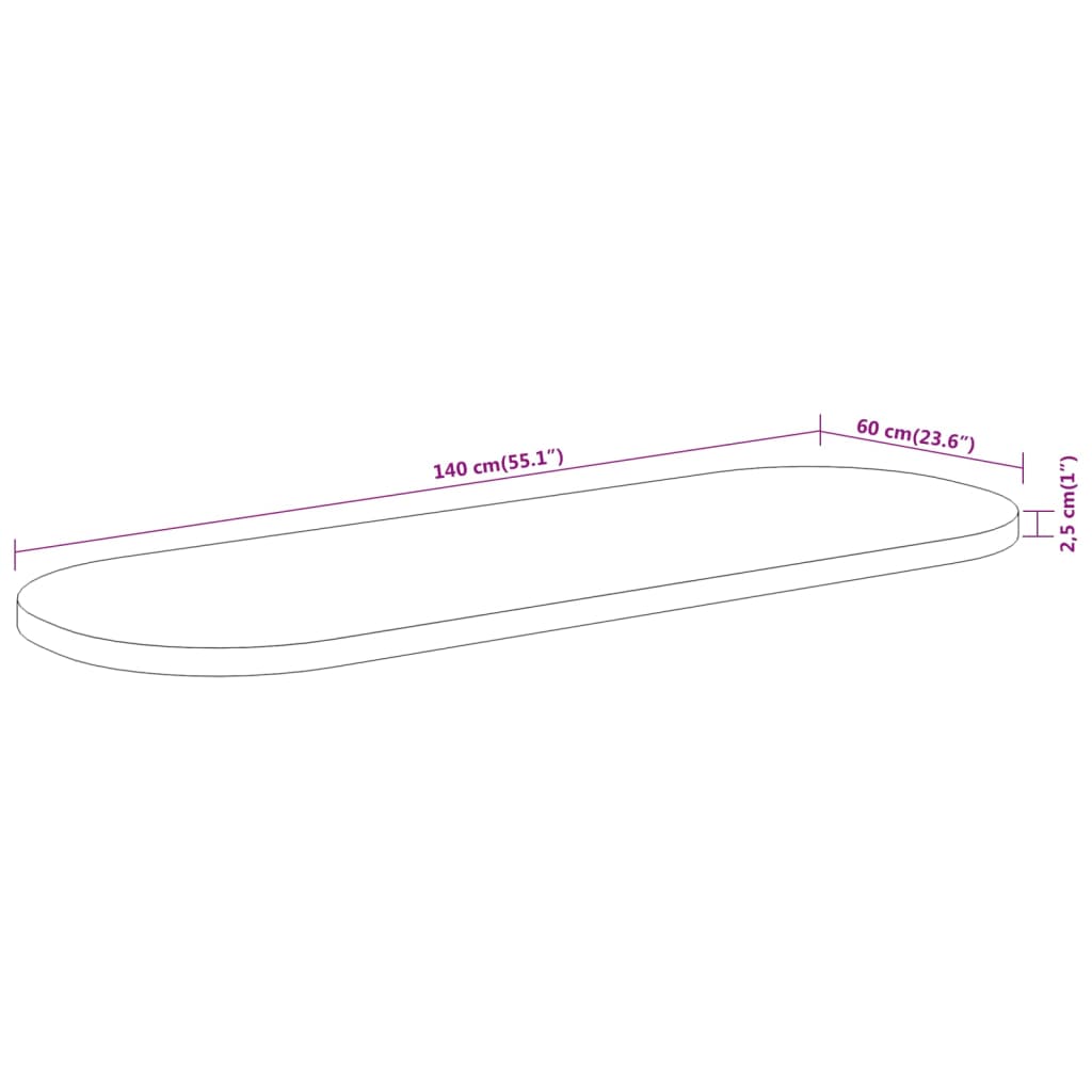 Tischplatte 140x60x2,5 cm Oval Massivholz Akazie