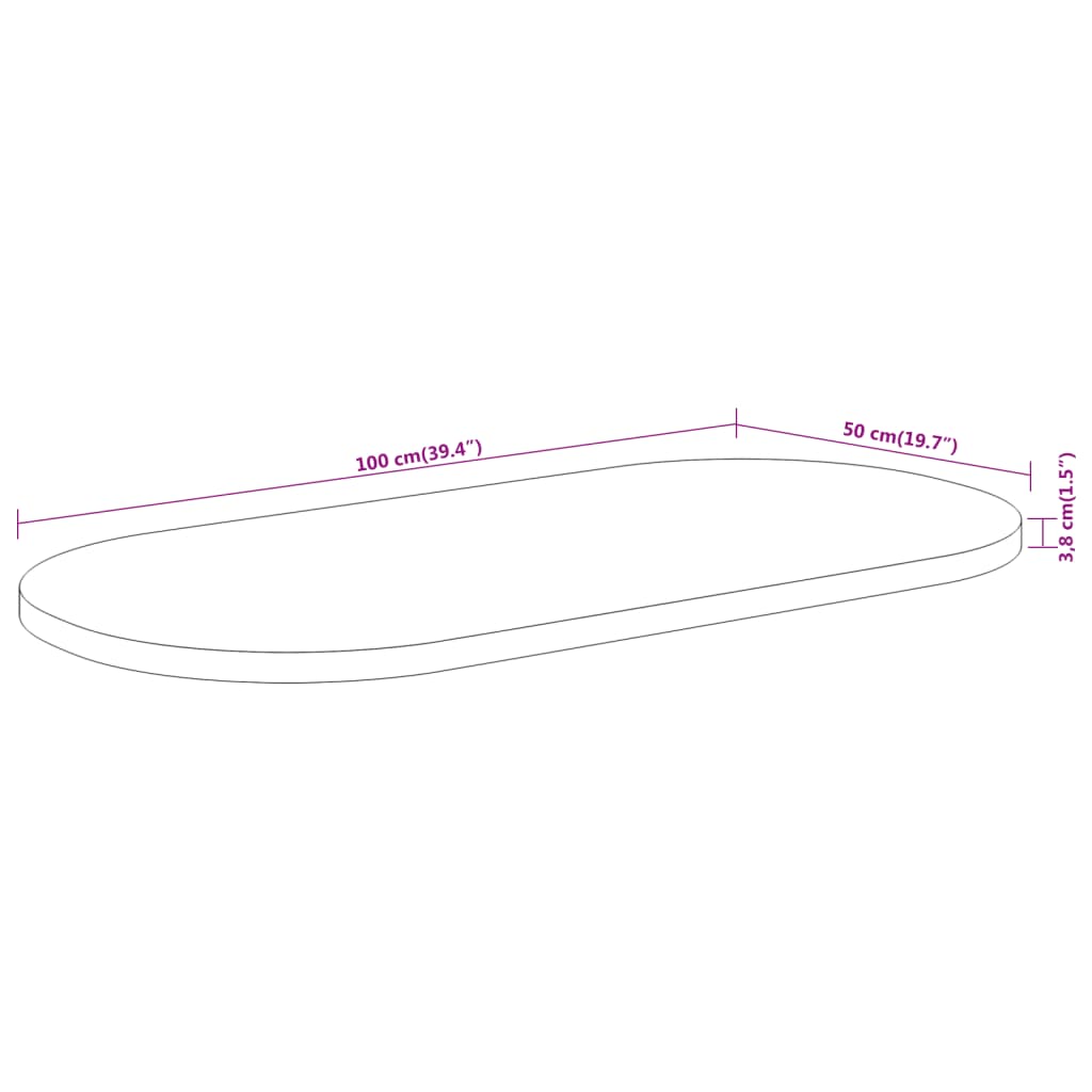 Tischplatte 100x50x3,8 cm Oval Massivholz Akazie