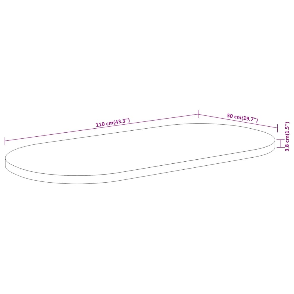 Tischplatte 110x50x3,8 cm Oval Massivholz Akazie