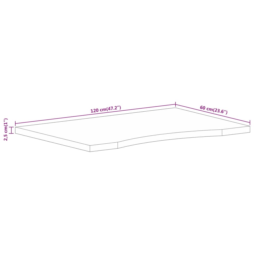 Schreibtischplatte mit Aussparung 120x60x2,5cm Massivholz Mango