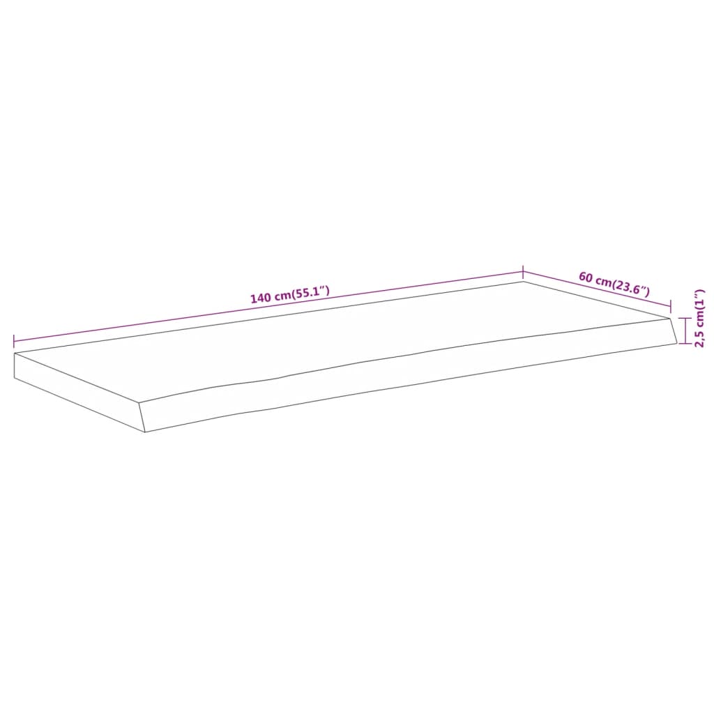 Waschtischplatte 140x60x2,5 cm Rechteckig Massivholz Akazie