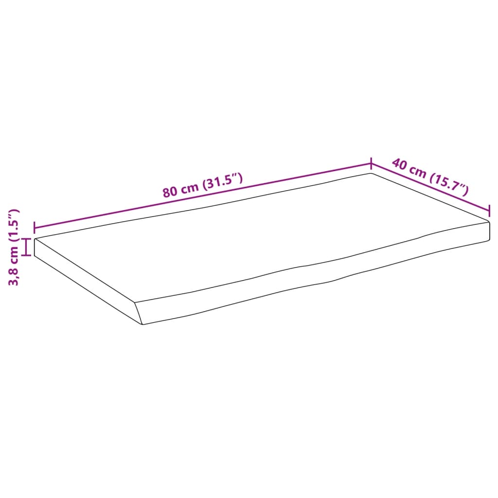 Tischplatte 80x40x3,8 cm Rechteckig Massivholz Akazie Baumkante