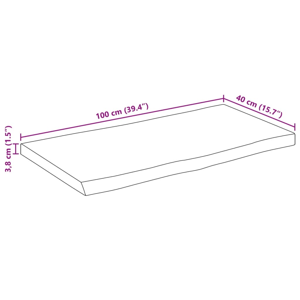 Tischplatte 100x40x3,8cm Rechteckig Massivholz Akazie Baumkante