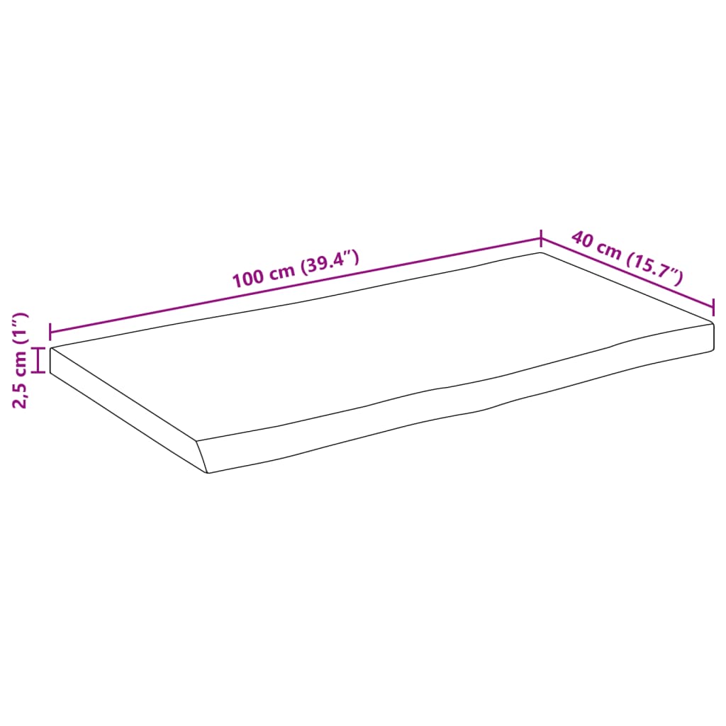 Tischplatte mit Baumkante 100x40x2,5 cm Raues Mango Massivholz