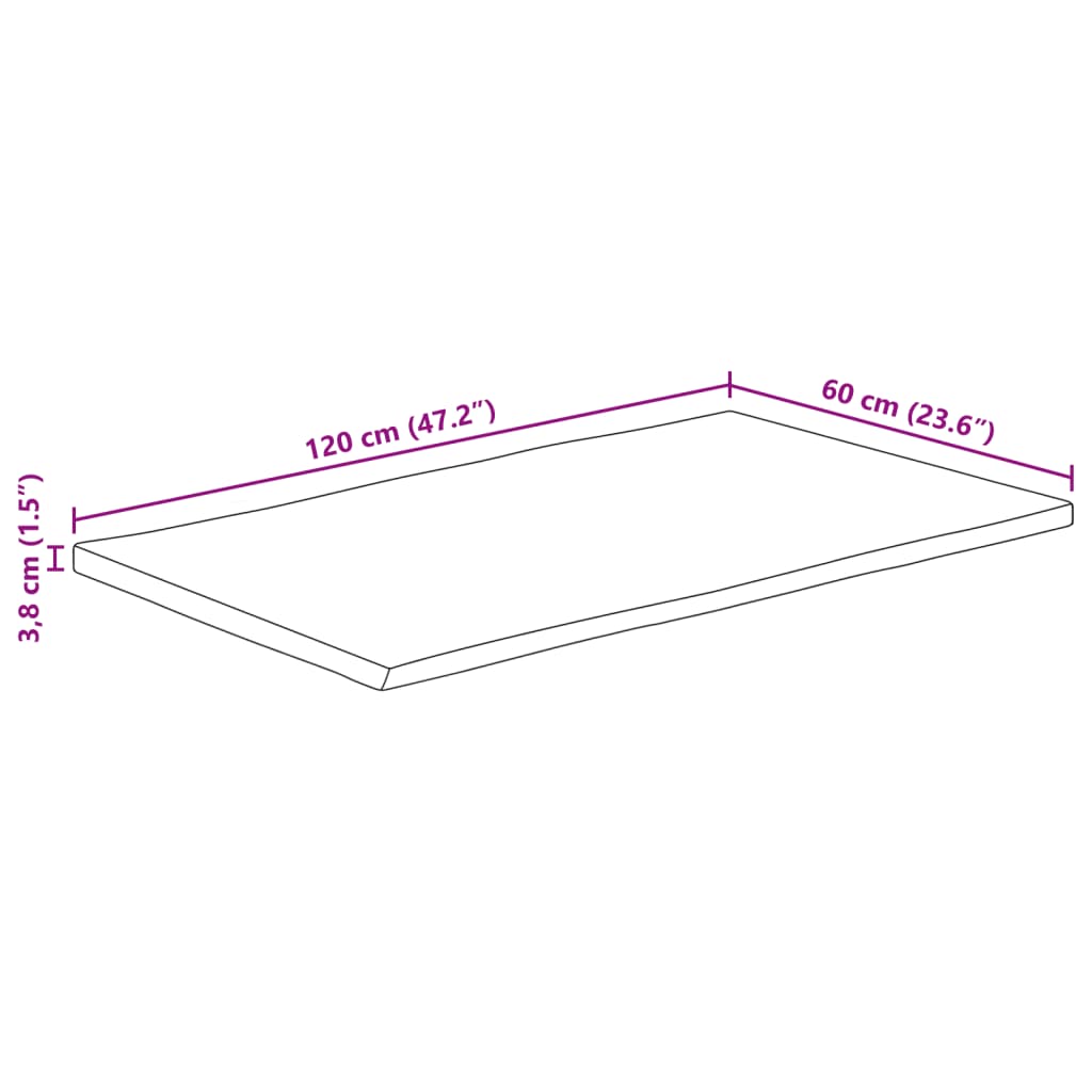 Tischplatte mit Baumkante 120x60x3,8 cm Raues Mango Massivholz