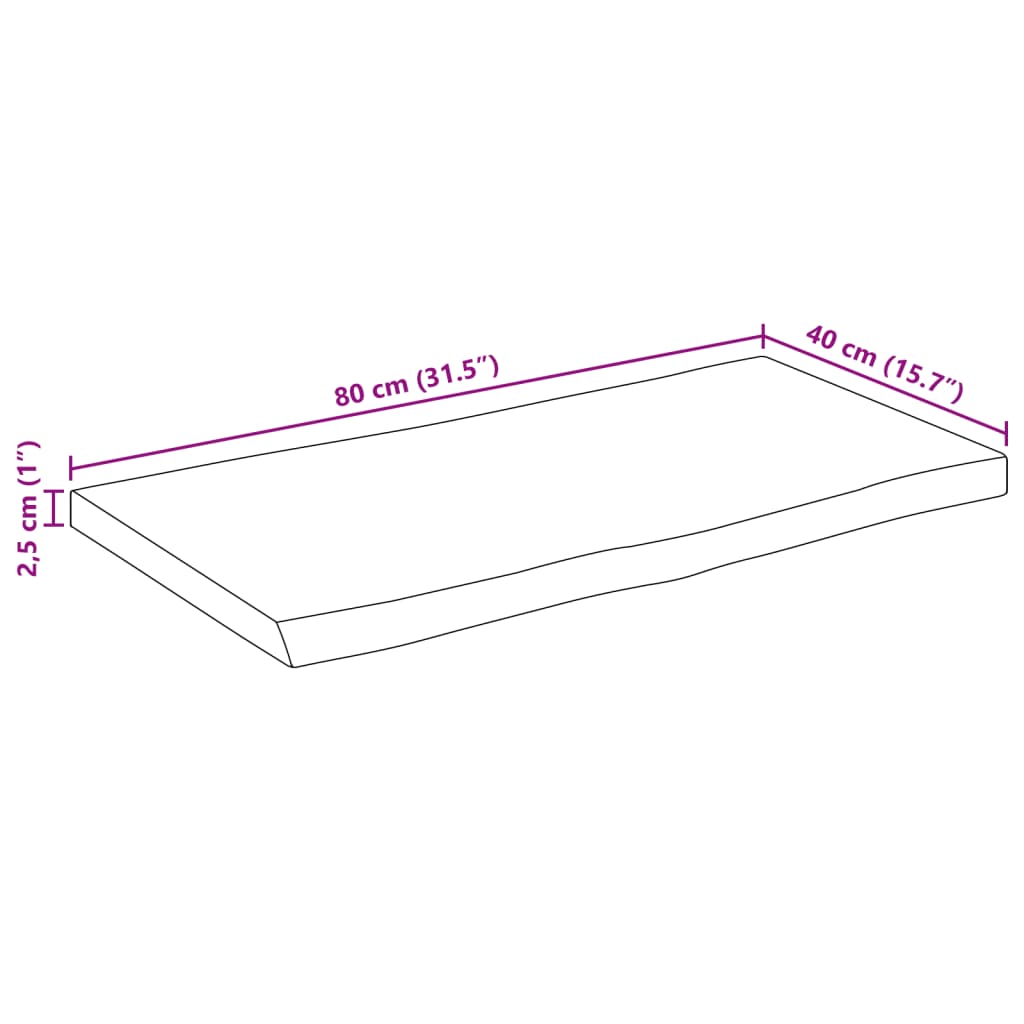 Tischplatte mit Baumkante 80x40x2,5 cm Massivholz Mango