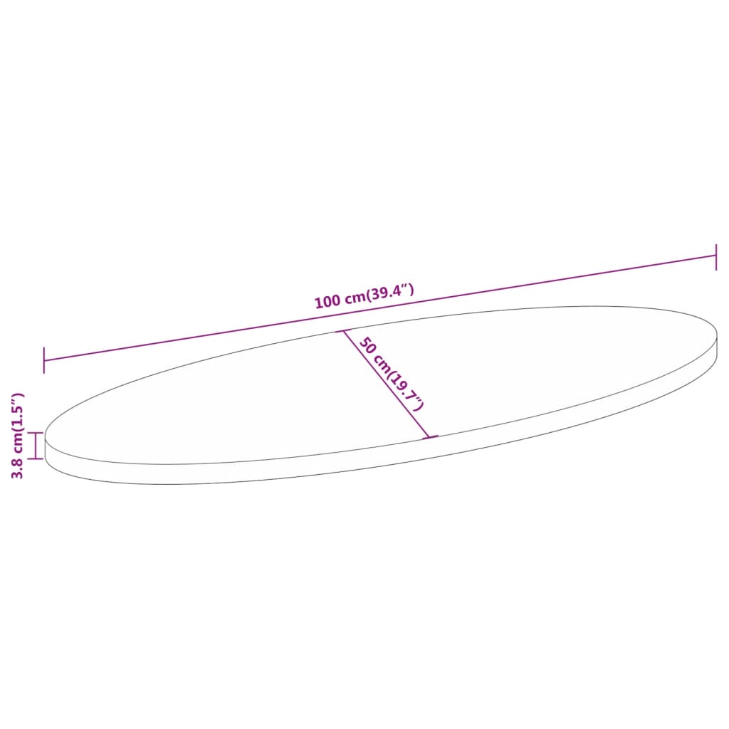 Tischplatte 100x50x3,8 cm Oval Massivholz Akazie