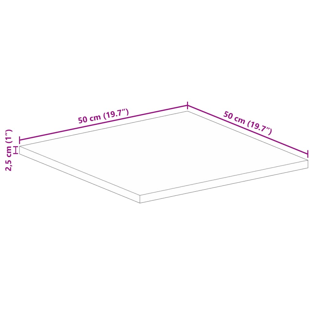 Tischplatte 50x50x2,5 cm Quadratisch Massivholz Mango
