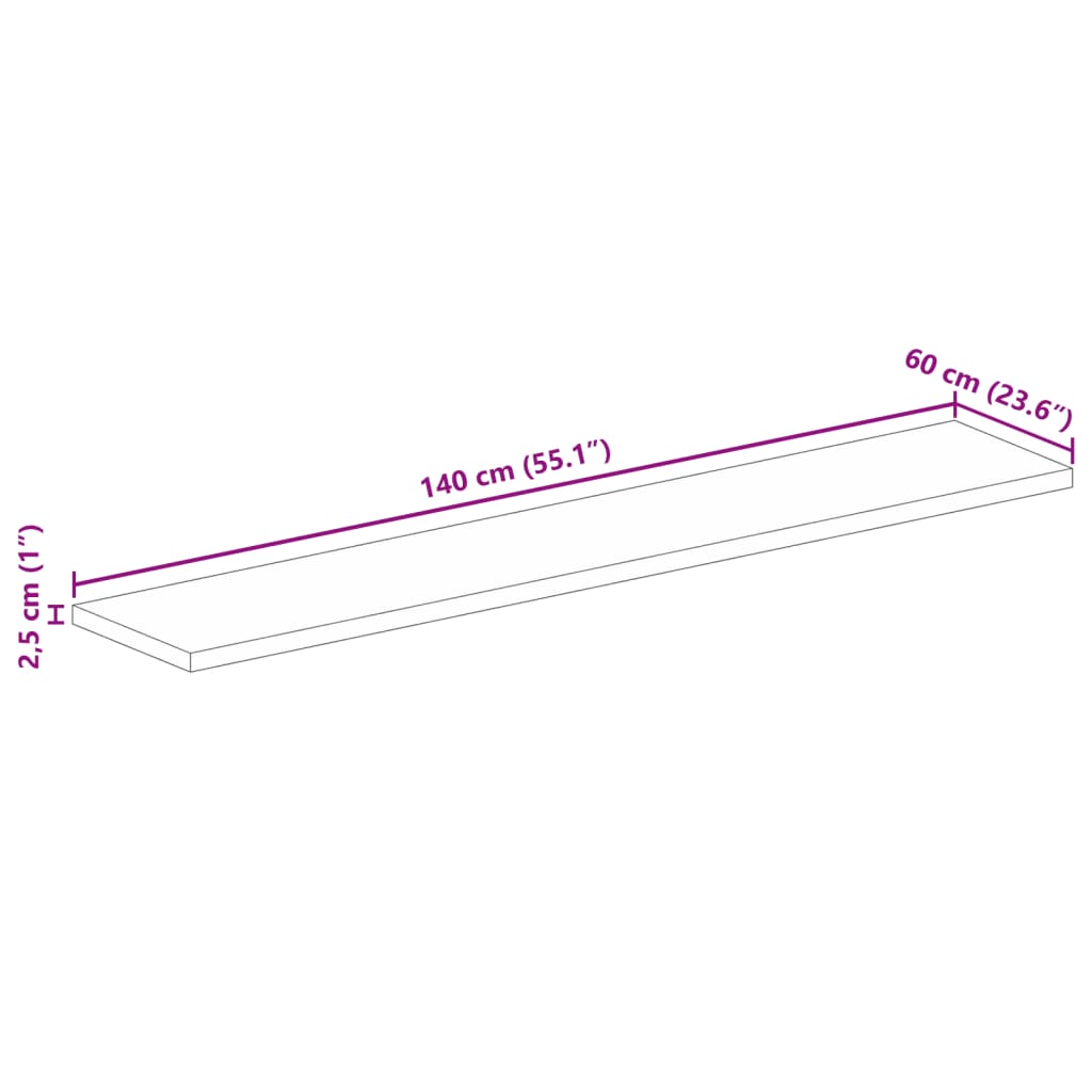 Tischplatte 140x60x2,5 cm Rechteckig Massivholz Mango