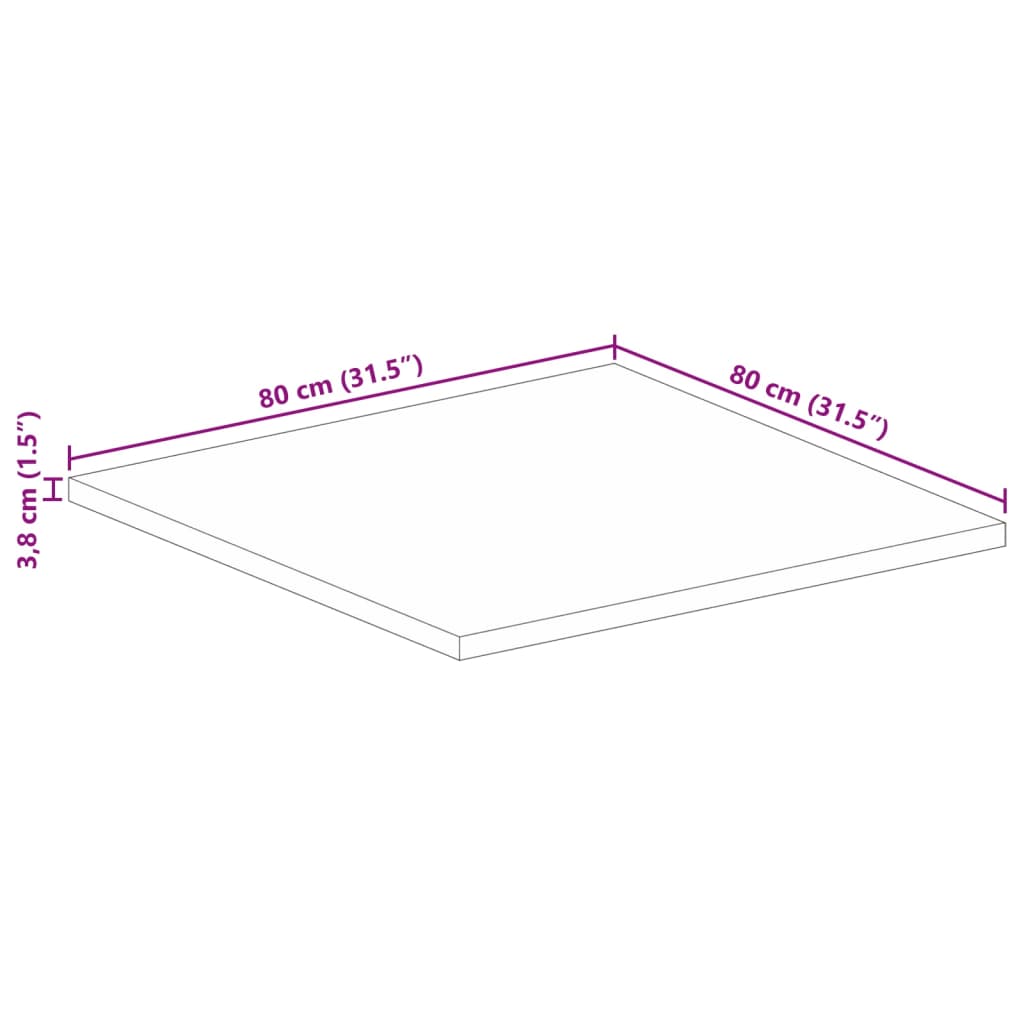 Tischplatte 80x80x3,8 cm Quadratisch Massivholz Mango
