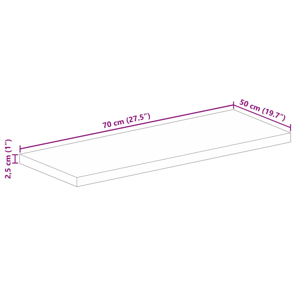 Tischplatte 70x50x2,5 cm Rechteckig Massivholz Mango