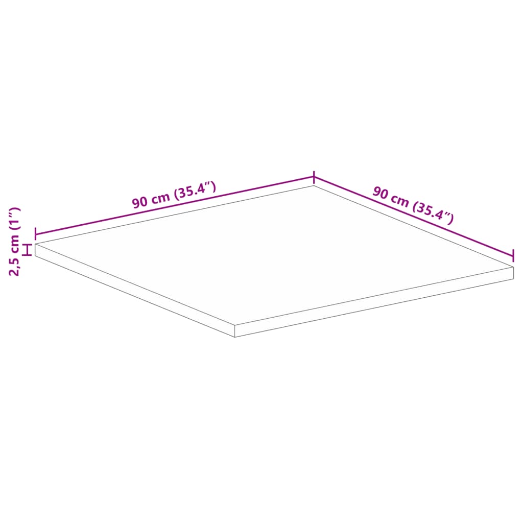 Tischplatte 90x90x2,5 cm Quadratisch Massivholz Mango
