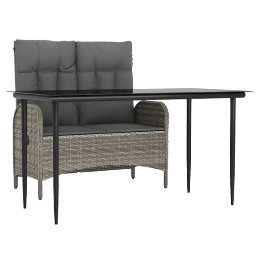 2-tlg. Garten-Essgruppe mit Kissen Grau Poly Rattan
