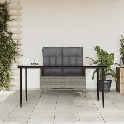 2-tlg. Garten-Essgruppe mit Kissen Grau Poly Rattan