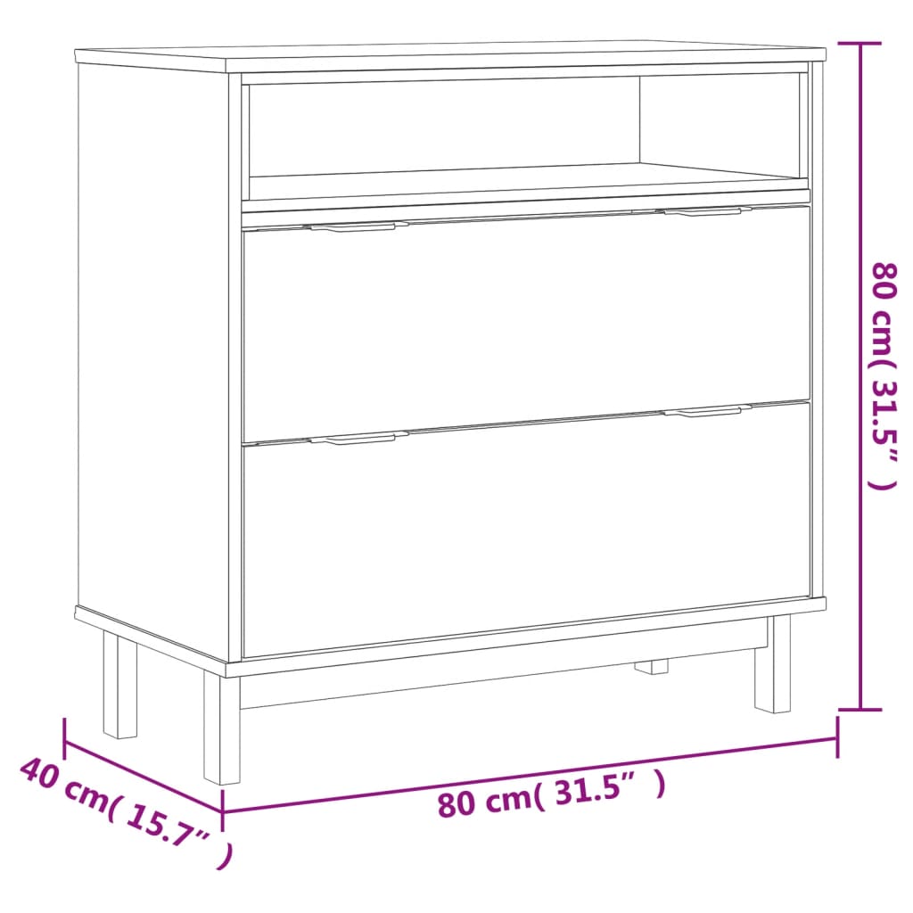 Skuffeskab FLAM 80x40x80 cm massiv fyrretræ