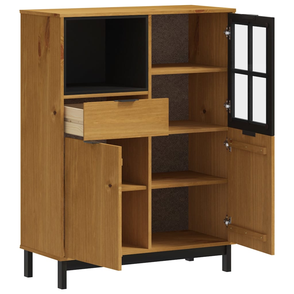 Highboard med glasdør FLAM 92x40x122,5 cm massiv fyrretræ
