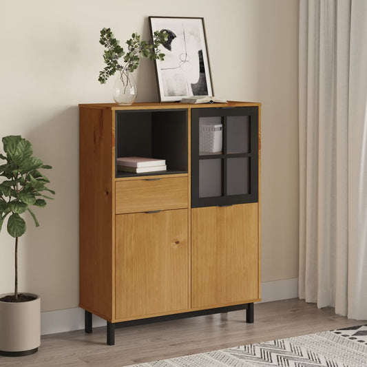 Highboard med glasdør FLAM 92x40x122,5 cm massiv fyrretræ