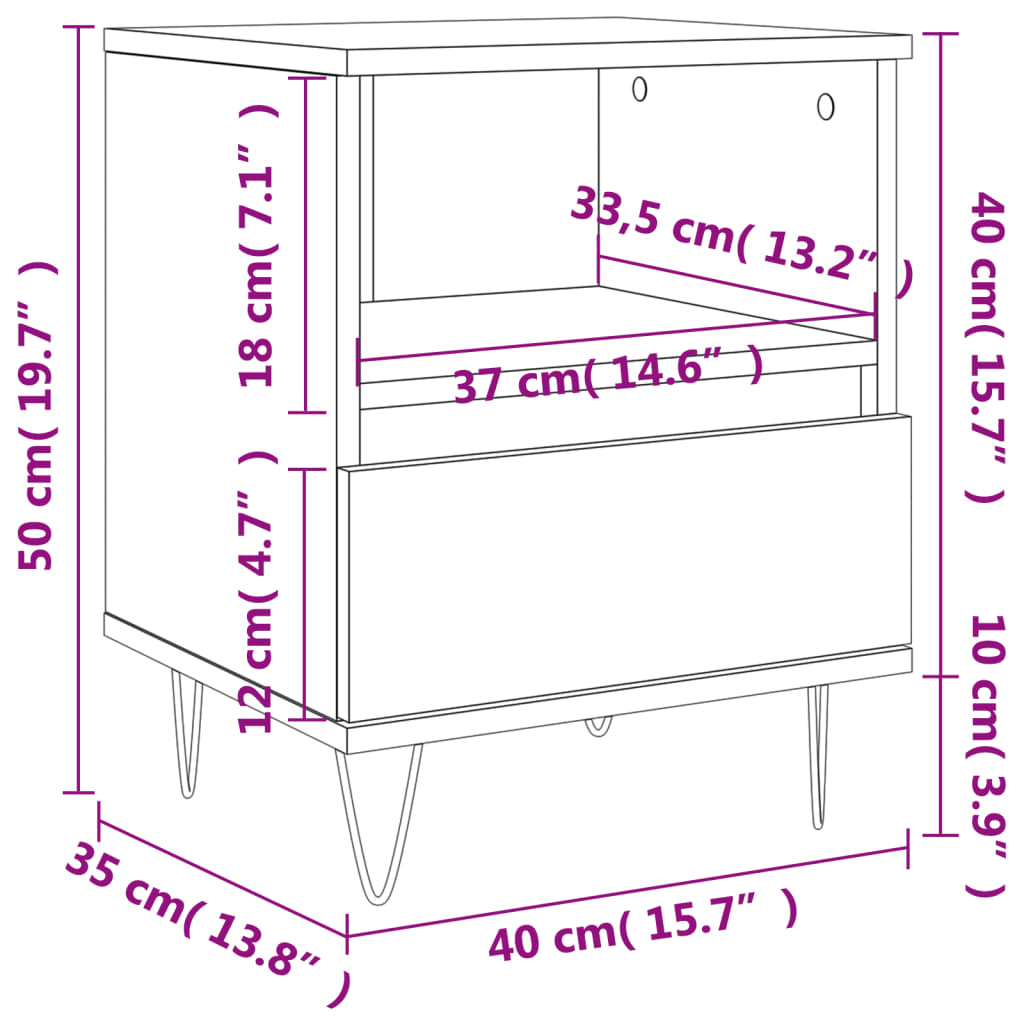 Nachttisch Betongrau 40x35x50 cm Holzwerkstoff