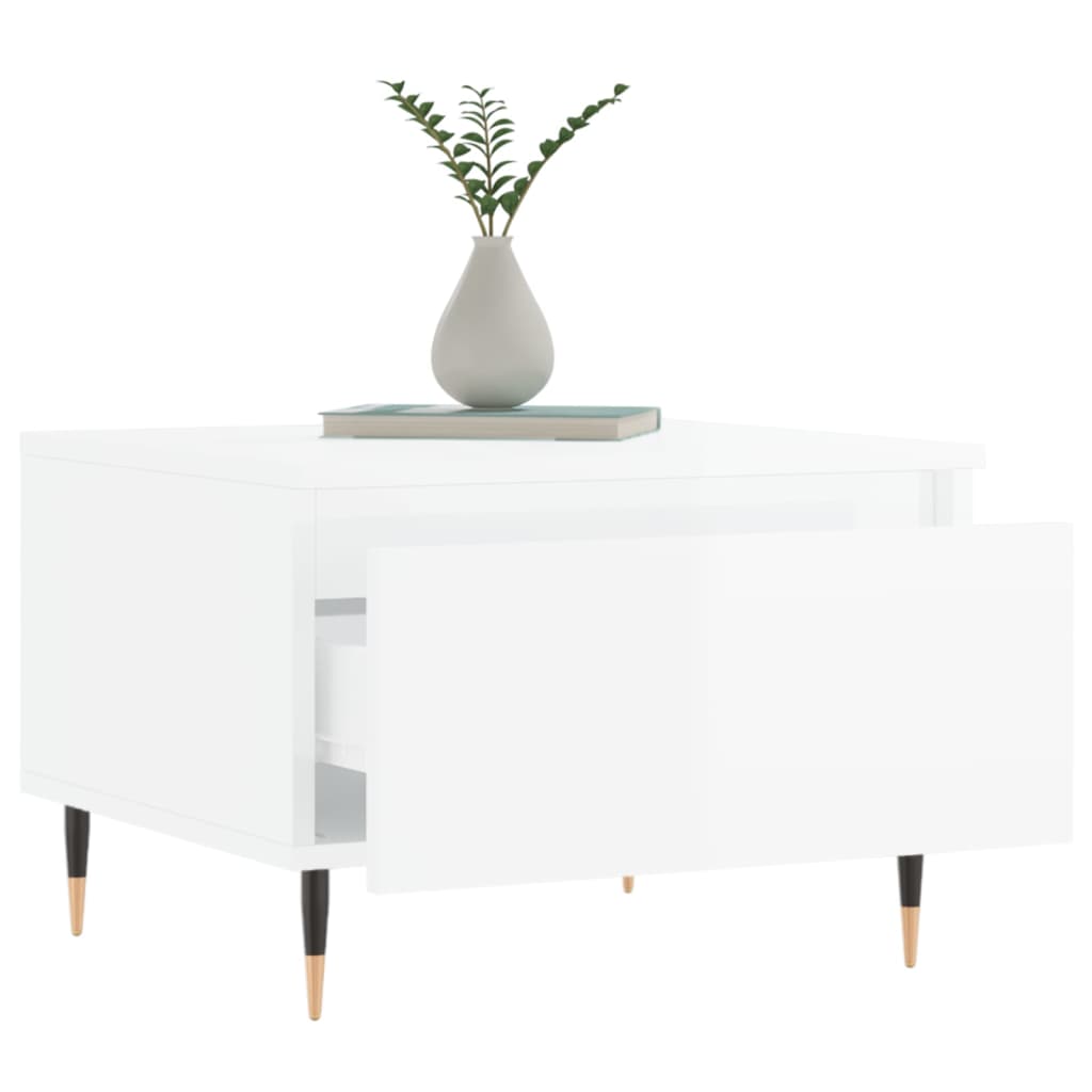Sofaborde 2 stk Højglans hvid 50x46x35 cm træmateriale
