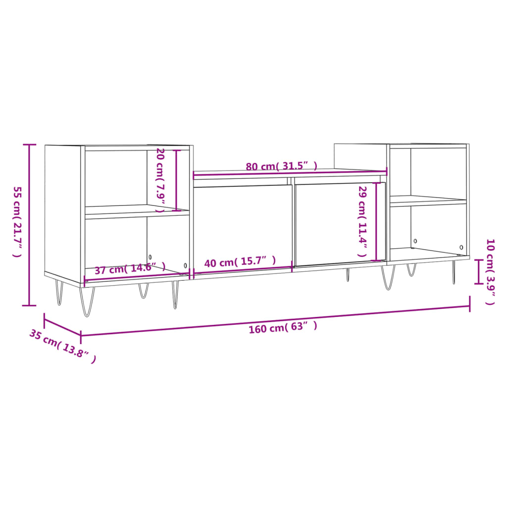 TV-skab Hvid 160x35x55 cm Træ Materiale