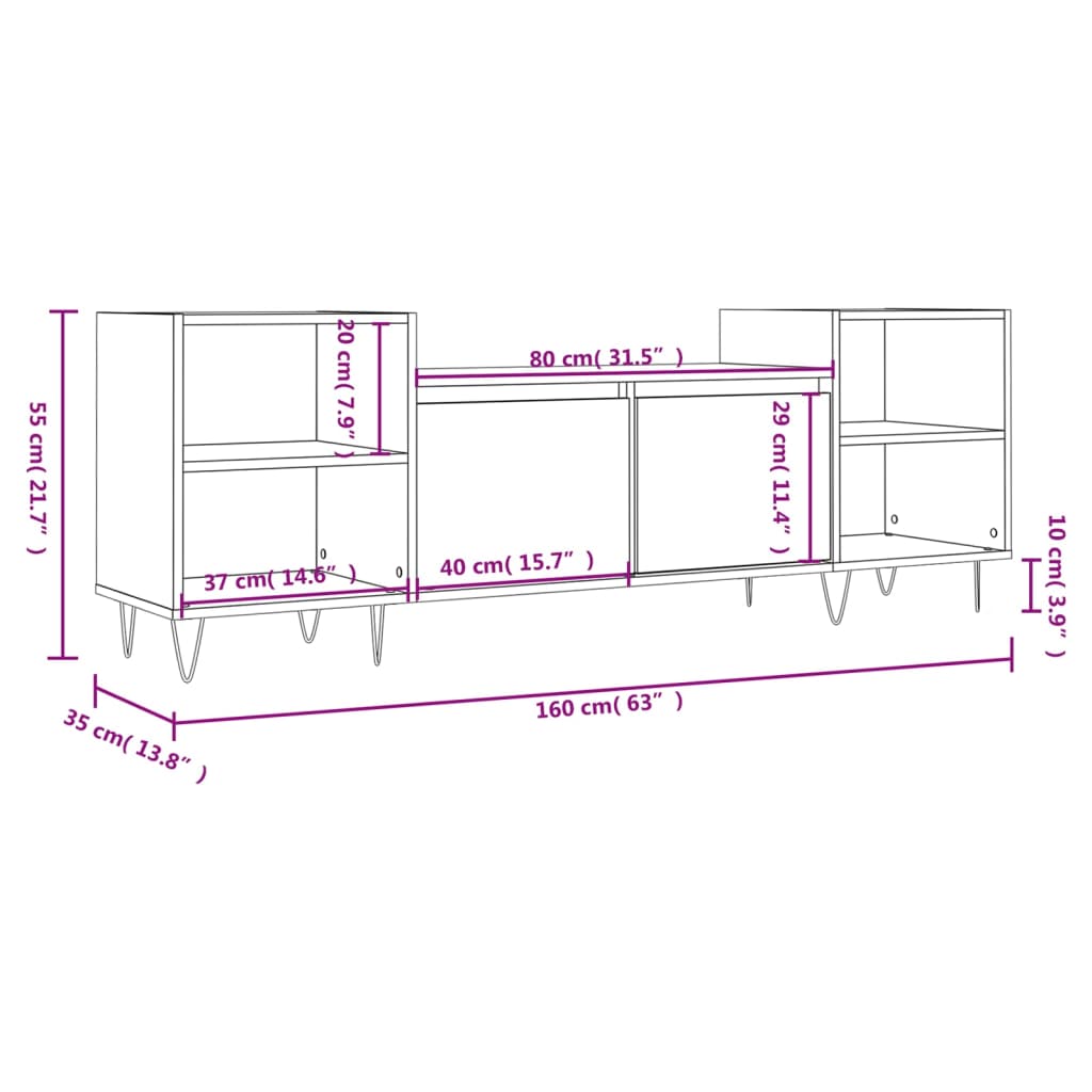 TV-Schrank Räuchereiche 160x35x55 cm Holzwerkstoff