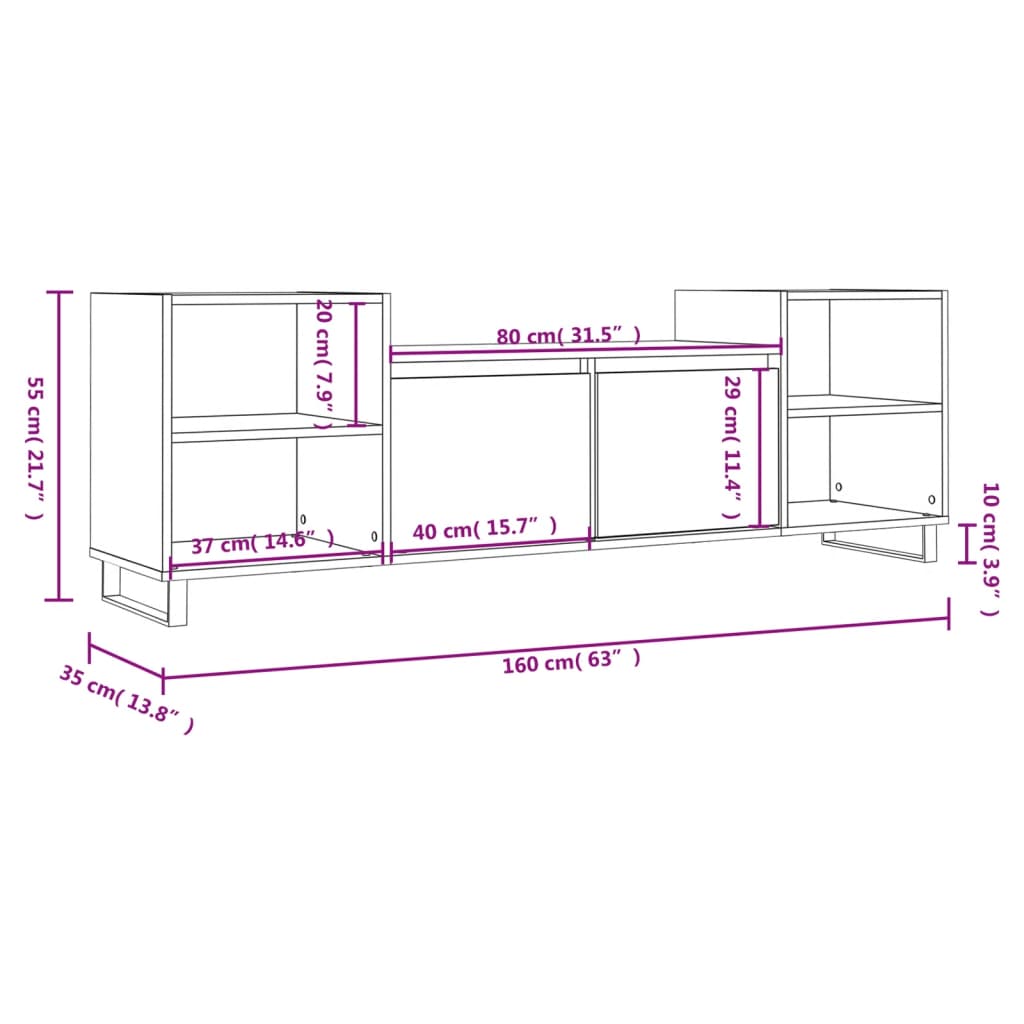 TV-skab Hvid 160x35x55 cm Træ Materiale