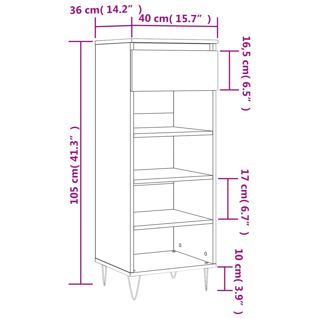 Schuhschrank Braun Eichen-Optik 40x36x105 cm Holzwerkstoff