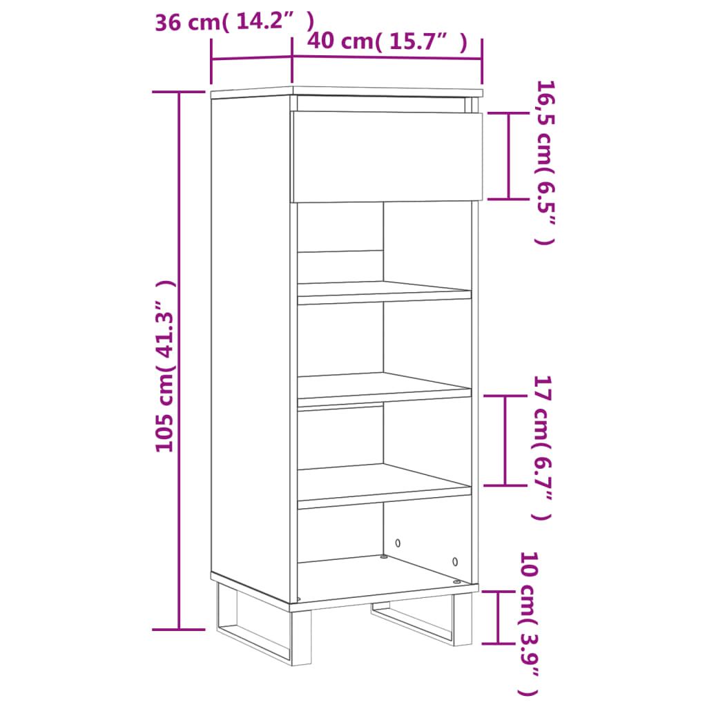 Schuhschrank Betongrau 40x36x105 cm Holzwerkstoff