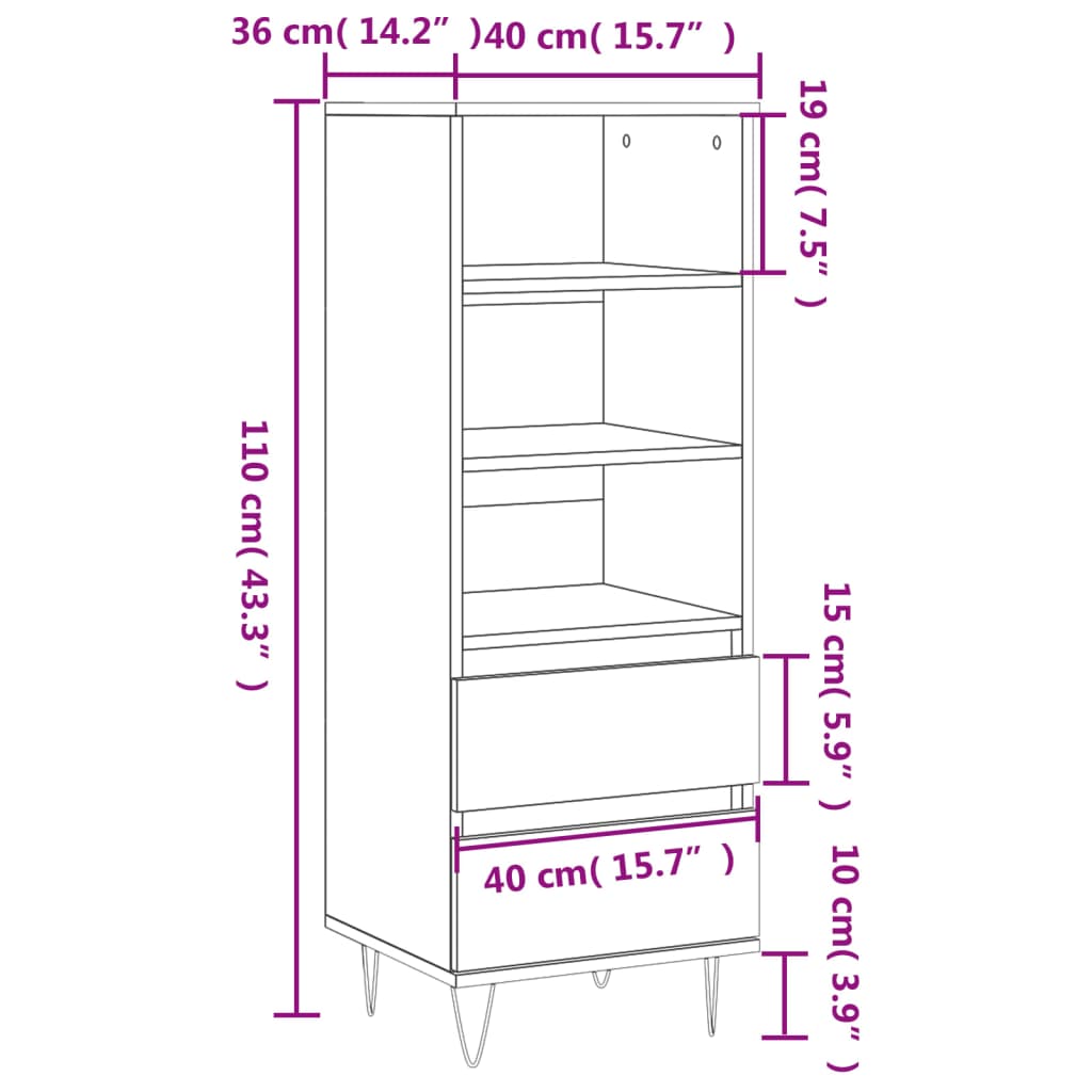 Highboard Grau Sonoma 40x36x110 cm Holzwerkstoff