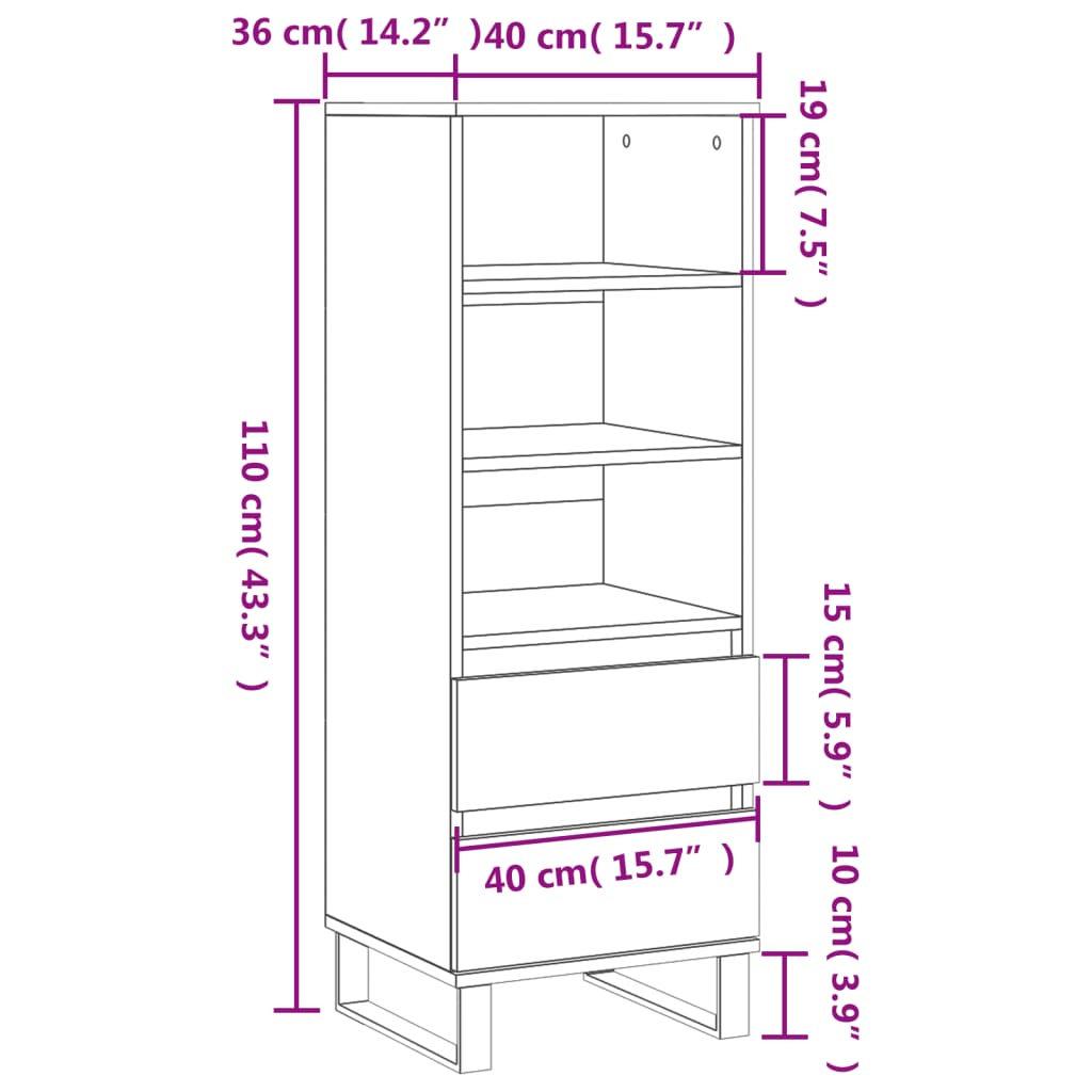 Highboard Betongrau 40x36x110 cm Holzwerkstoff
