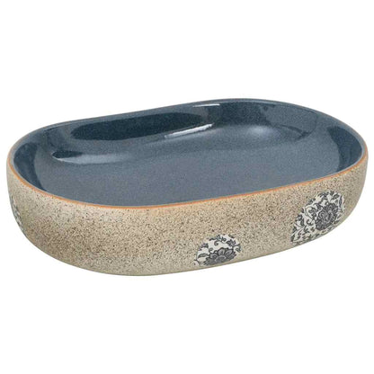Aufsatzwaschbecken Sandfarben Blau Oval 59x40x14 cm Keramik