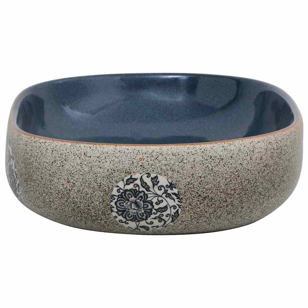 Aufsatzwaschbecken Sandfarben Blau Oval 59x40x14 cm Keramik