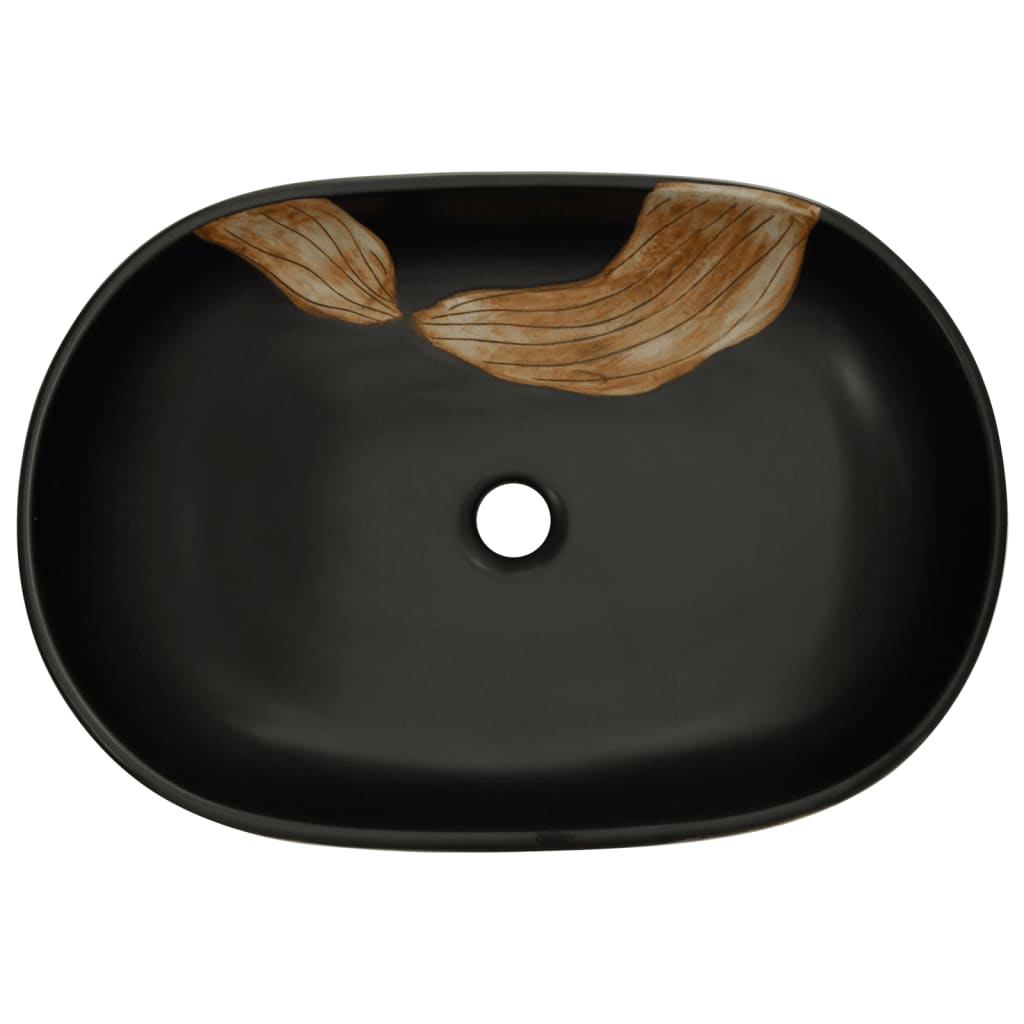 Aufsatzwaschbecken Schwarz Oval 59x40x14 cm Keramik