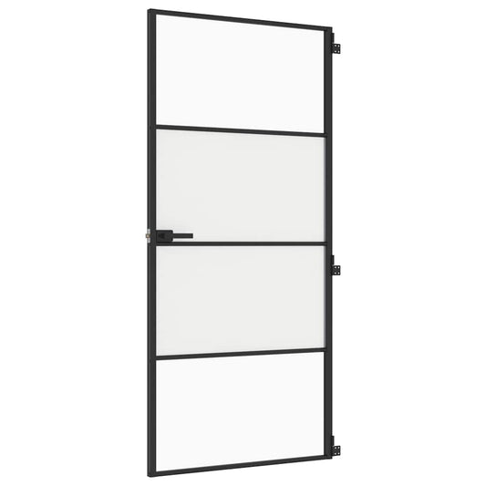 Innentür Schlank Schwarz 93x201,5 cm Hartglas & Aluminium