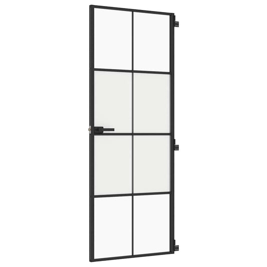 Innentür Schlank Schwarz 76x201,5 cm Hartglas und Aluminium