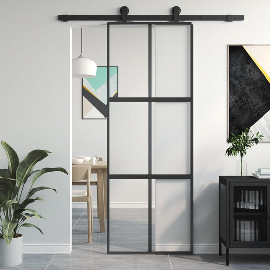Schiebetür Schwarz 76x205 cm Hartglas und Aluminium
