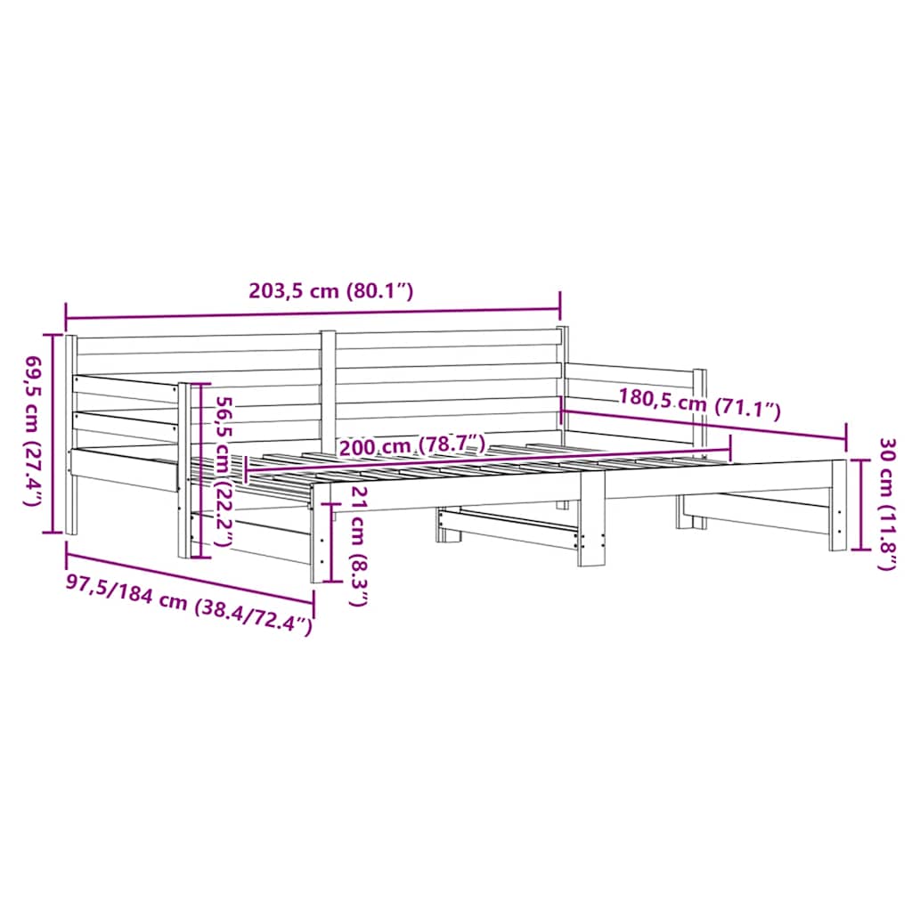 Tagesbett Ausziehbar Weiß 90x200 cm Massivholz Kiefer
