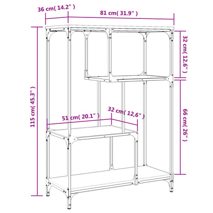 Bücherregal Braun Eiche 81x36x115 cm Holzwerkstoff und Stahl