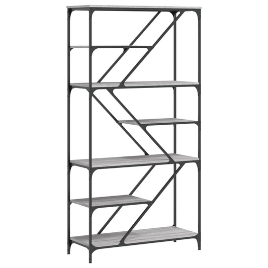 Bücherregal Grau Sonoma 91x36x176 cm Holzwerkstoff und Stahl