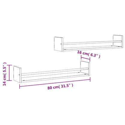 Wandregale mit Stangen 2 Stk. Braun Eichen-Optik 80x16x14 cm